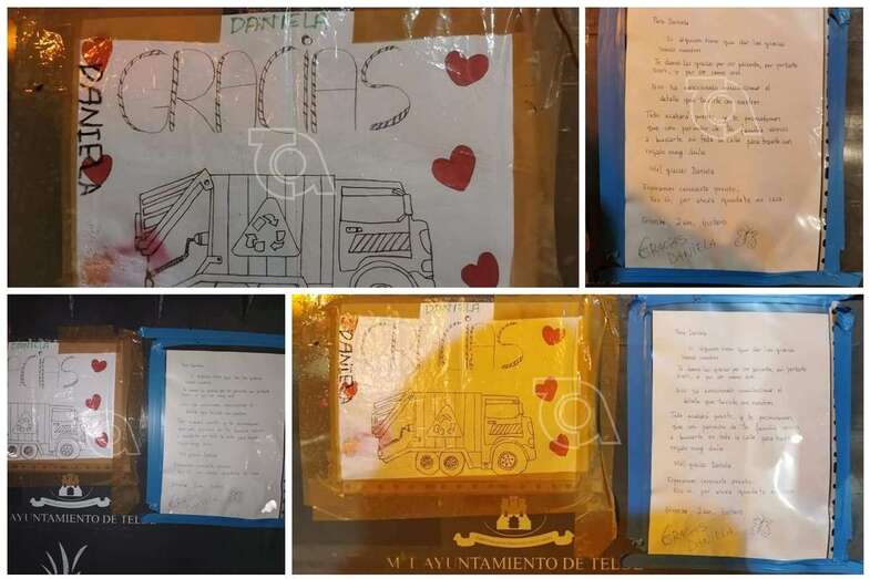 El dibujo de Daniela y la carta de agradecimiento de tres operarios del servicio (Foto TA)